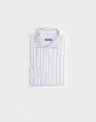 Patrick Hellmann Collection White Shirt With Alternating Light And Blue Stripes thumbnail